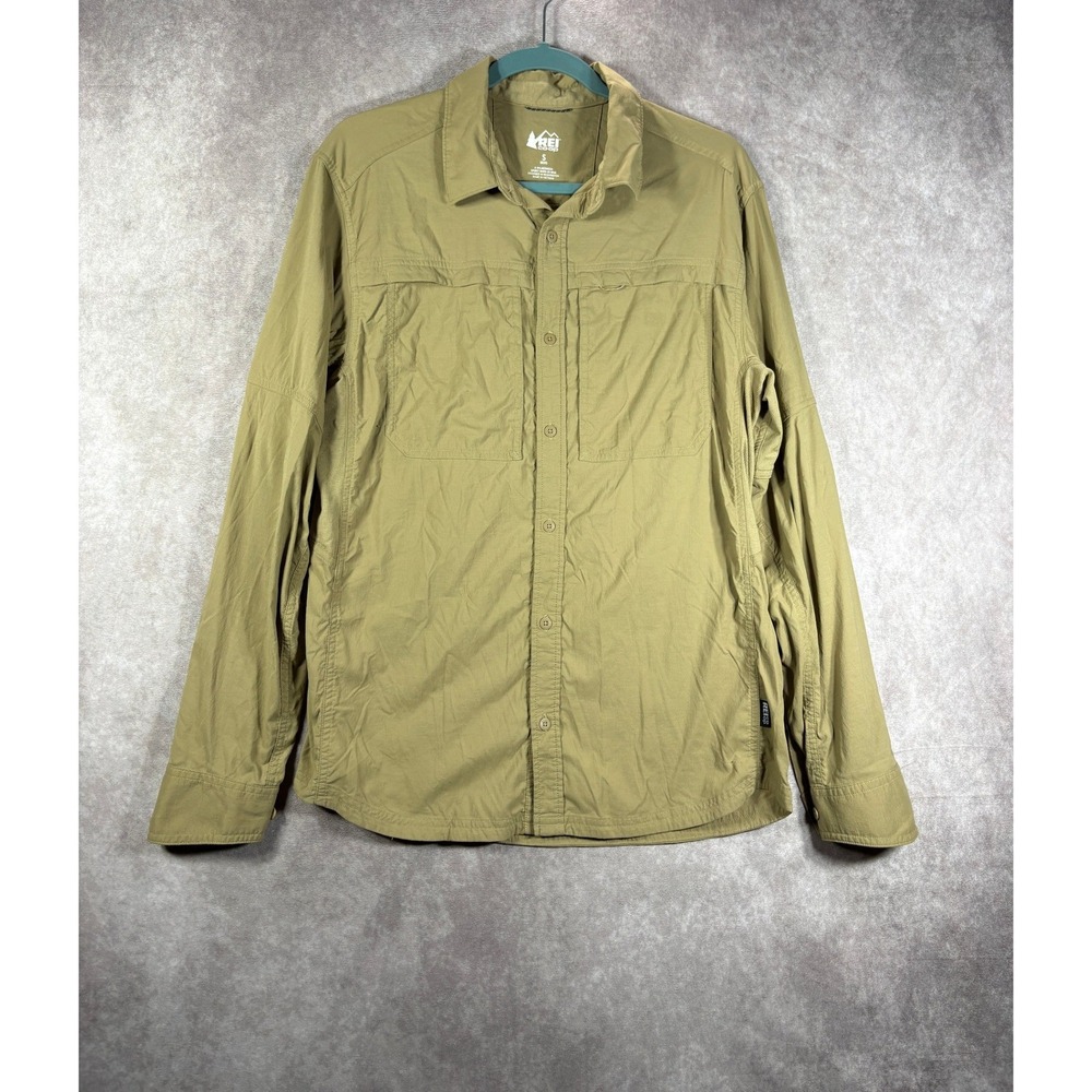 REI Co-op Hiking Shirt Mens S Tan Sahara Button Down Vented Long Sleeve Outdoor